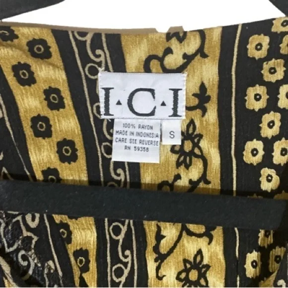 Batik Print Dress Boho Black Tan Small - Picture 3 of 11